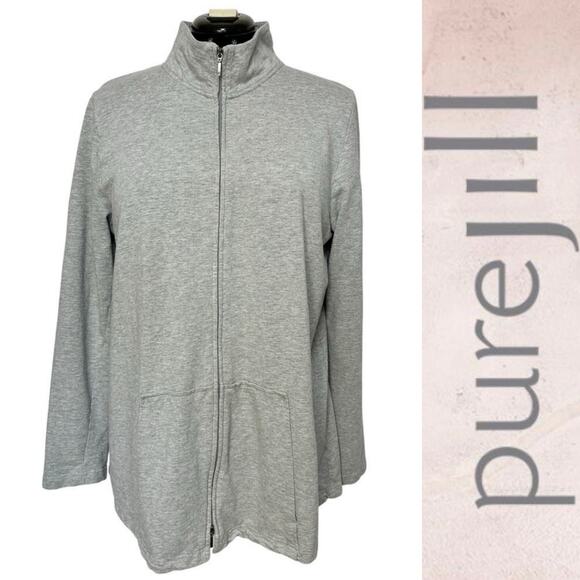 Purejill Pima Cotton Full Zip Sweater High Neck Relaxed Fit Athleisure Sz: L - Picture 1 of 7